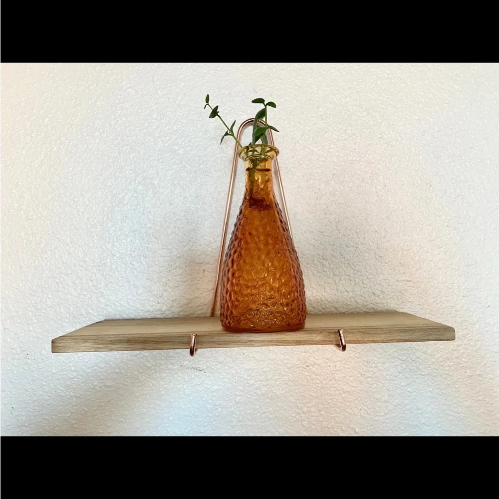 Urban Outfitters Minimalistic Farmhouse Copper Wired Wood Hanging Shelf